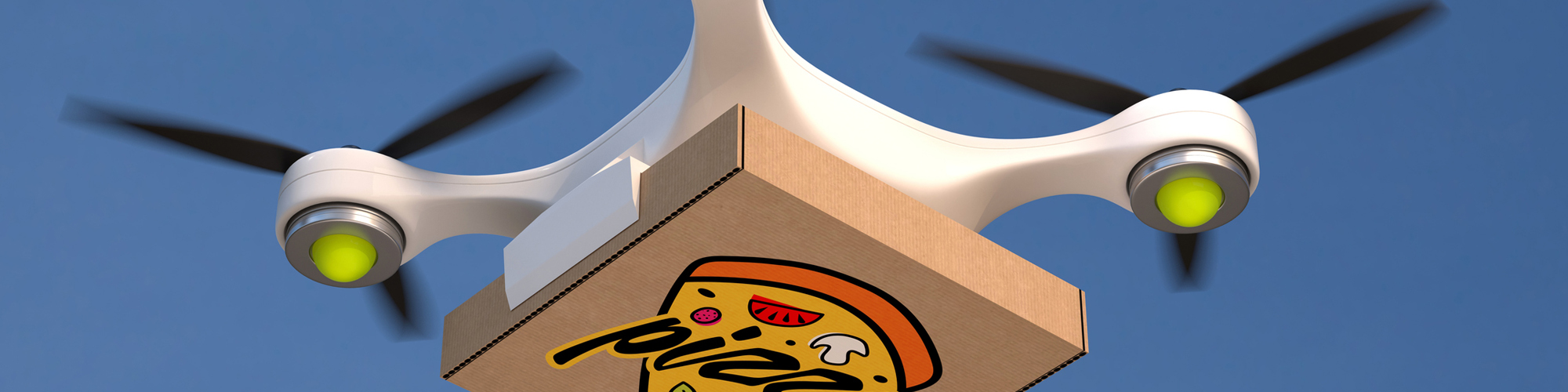 Air drone carrying a Pizza